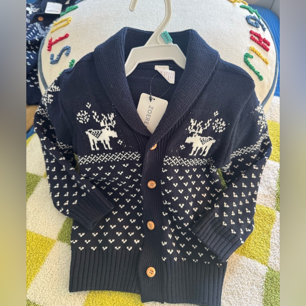 Navy Blue Kids Cardigan with Reindeer Design Baby Boys Size 12-18M NWT